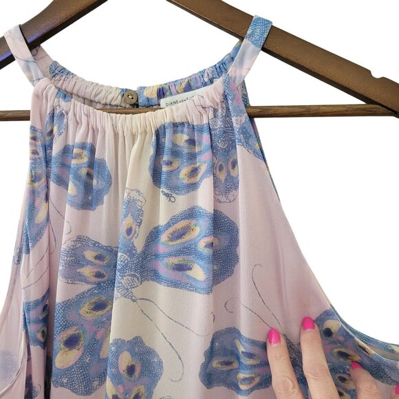 Diane Von Furstenberg Silk Pania Light Pink Butterfly Halter Neck Top Size L - Picture 9 of 12